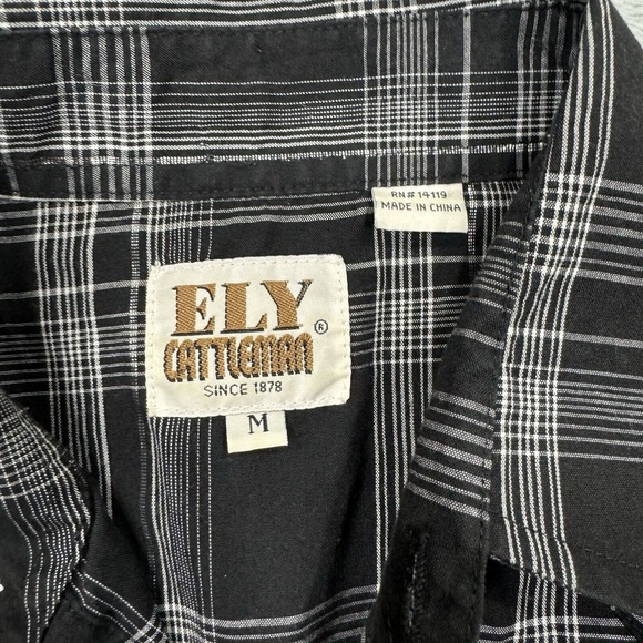 Ely Cattleman Shirt Mens Medium Black Plaid Long Sleeve Snap Button Western Work - Picture 6 of 10